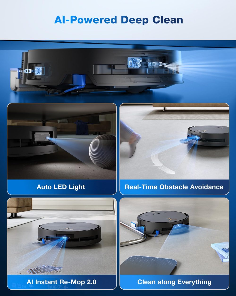 ECOVACS DEEBOT X9 PRO Omni Robot Vacuum and Mop, Blast™ 16,600Pa Suction, OZMO Roller Instant Self-Washing Mopping, ZeroTangle™ 3.0, Triple Lift System, AI Smart Navigation, Hands-Free Omni Station - Image 8