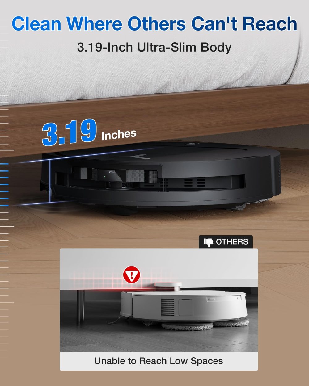 ECOVACS DEEBOT T50 PRO Omni Robot Vacuum and Mop, 3.19” Ultra-Slim, 15,000Pa Suction, ZeroTangle 2.0, TruEdge Edge Cleaning, AIVI 3D Obstacle Avoidance, Auto Mop Wash & Dry, Self-Emptying - Image 3