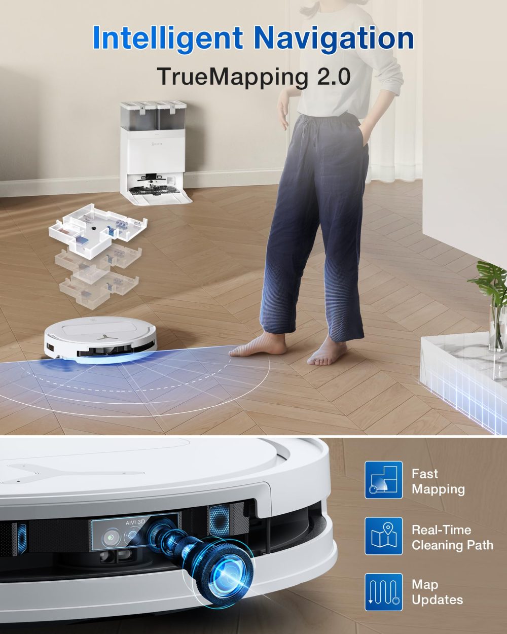 ECOVACS DEEBOT T50 PRO Omni Robot Vacuum and Mop, 3.19” Ultra-Slim, 15,000Pa Suction, ZeroTangle 2.0, TruEdge Edge Cleaning, AIVI 3D Obstacle Avoidance, Auto Mop Wash & Dry, Self-Emptying - Image 27