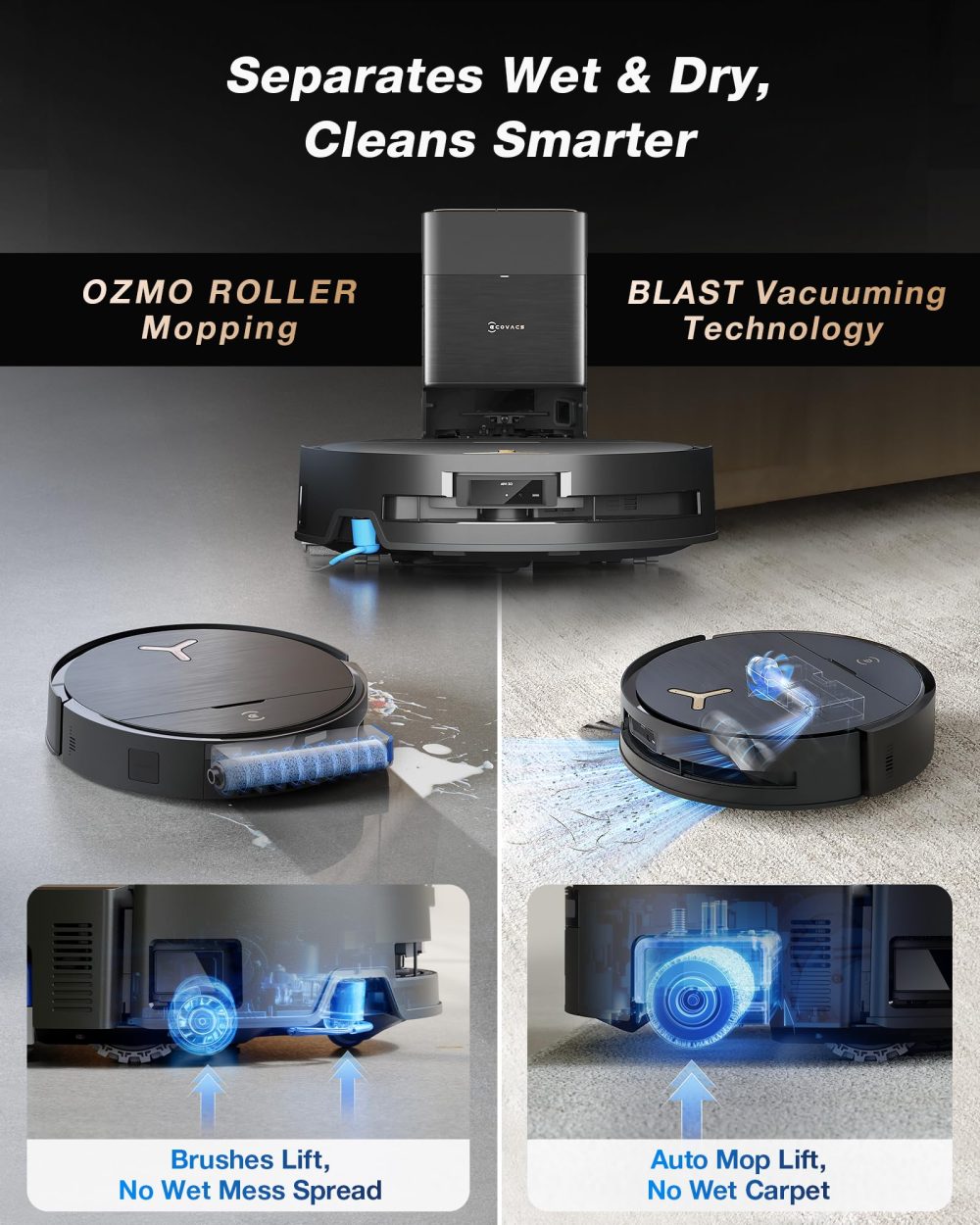 ECOVACS DEEBOT X9 PRO Omni Robot Vacuum and Mop, Blast™ 16,600Pa Suction, OZMO Roller Instant Self-Washing Mopping, ZeroTangle™ 3.0, Triple Lift System, AI Smart Navigation, Hands-Free Omni Station - Image 3
