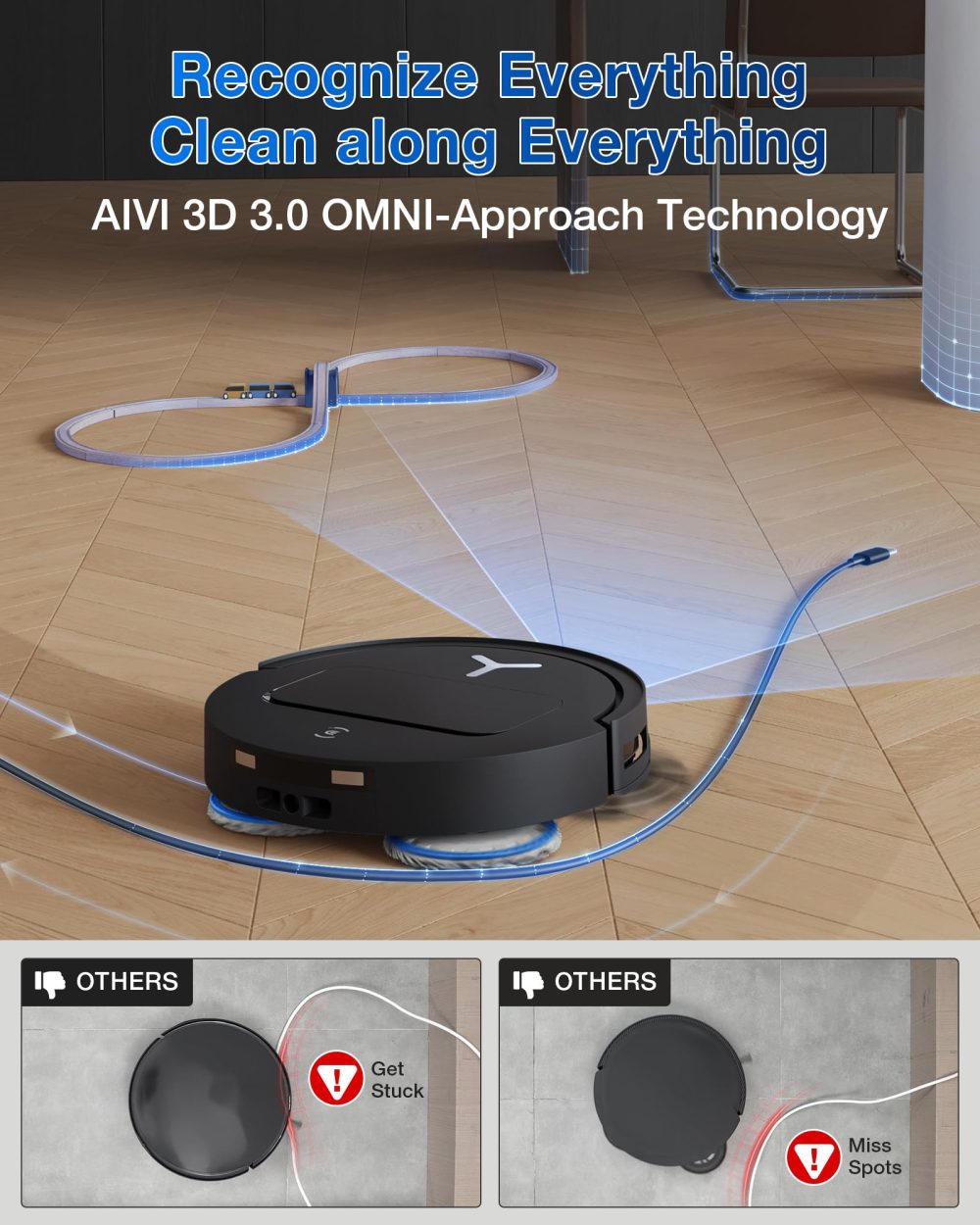 ECOVACS DEEBOT T50 PRO Omni Robot Vacuum and Mop, 3.19” Ultra-Slim, 15,000Pa Suction, ZeroTangle 2.0, TruEdge Edge Cleaning, AIVI 3D Obstacle Avoidance, Auto Mop Wash & Dry, Self-Emptying - Image 2