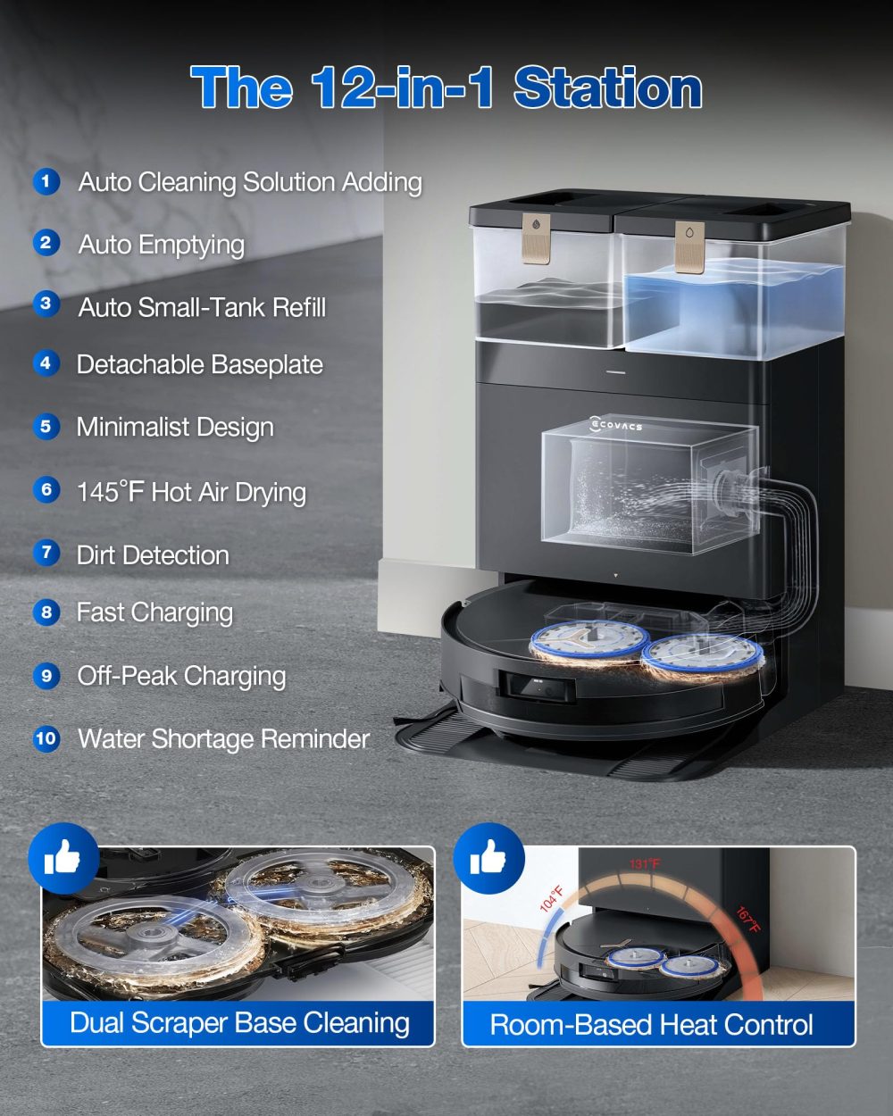 ECOVACS DEEBOT T50 PRO Omni Robot Vacuum and Mop, 3.19” Ultra-Slim, 15,000Pa Suction, ZeroTangle 2.0, TruEdge Edge Cleaning, AIVI 3D Obstacle Avoidance, Auto Mop Wash & Dry, Self-Emptying - Image 14