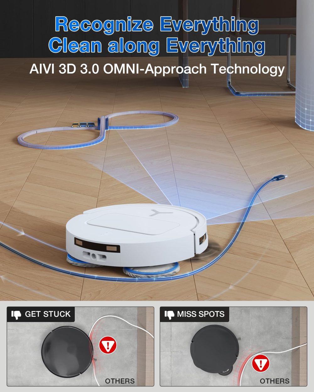 ECOVACS DEEBOT T50 PRO Omni Robot Vacuum and Mop, 3.19” Ultra-Slim, 15,000Pa Suction, ZeroTangle 2.0, TruEdge Edge Cleaning, AIVI 3D Obstacle Avoidance, Auto Mop Wash & Dry, Self-Emptying - Image 21