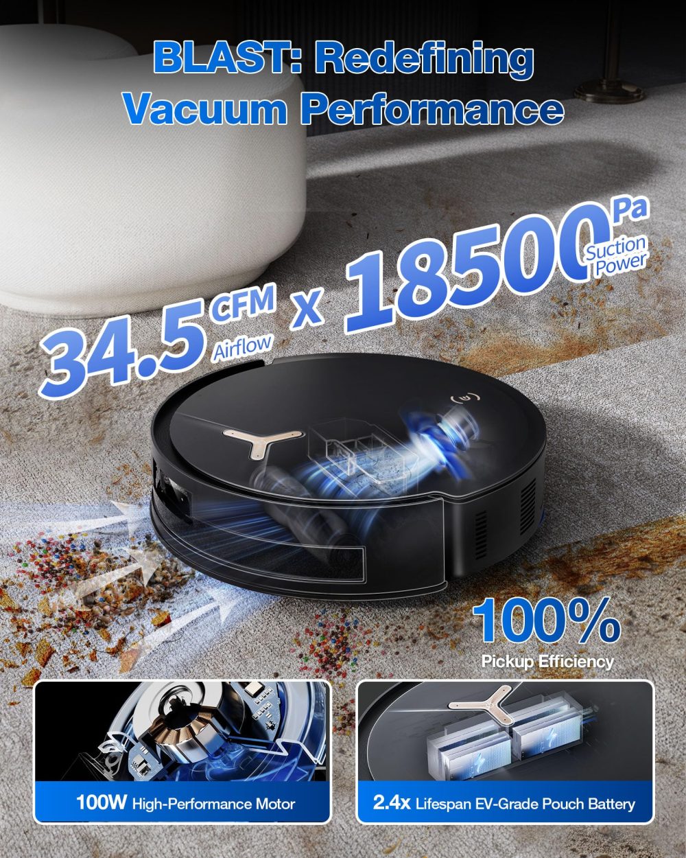 ECOVACS DEEBOT T50 PRO Omni Robot Vacuum and Mop, 3.19” Ultra-Slim, 15,000Pa Suction, ZeroTangle 2.0, TruEdge Edge Cleaning, AIVI 3D Obstacle Avoidance, Auto Mop Wash & Dry, Self-Emptying - Image 12