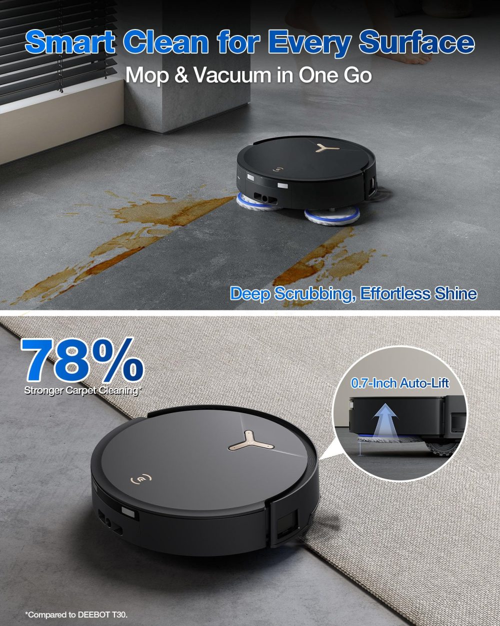 ECOVACS DEEBOT T50 PRO Omni Robot Vacuum and Mop, 3.19” Ultra-Slim, 15,000Pa Suction, ZeroTangle 2.0, TruEdge Edge Cleaning, AIVI 3D Obstacle Avoidance, Auto Mop Wash & Dry, Self-Emptying - Image 13