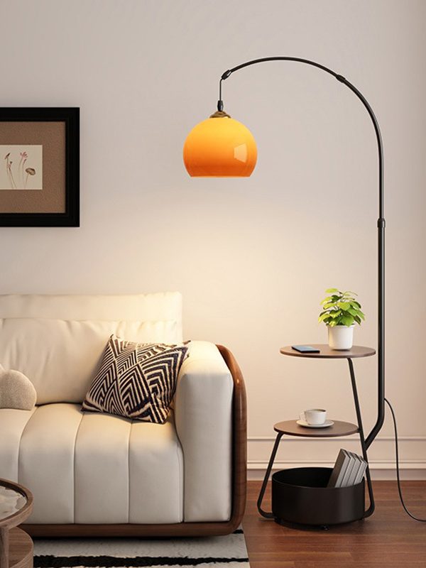 Middle Ancient Floor Lamp Living Room Sofa Side Shelf Integrated Fishing Lamp Retro Bedroom Atmosphere Storage Lamps